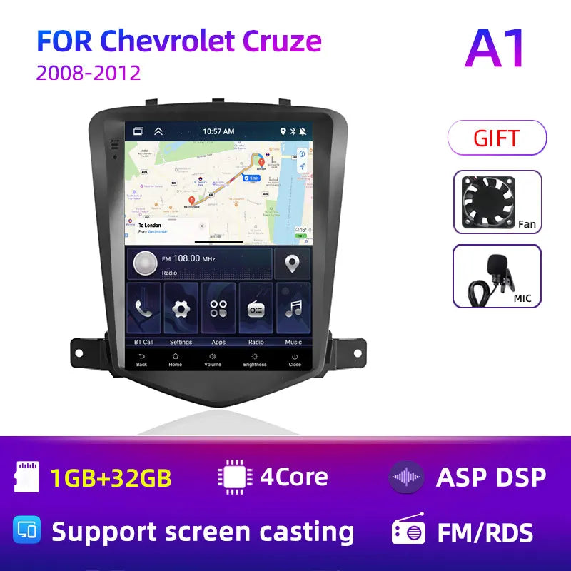 Car Stereo with Apple CarPlay & Android Auto, Compatible with Chevrolet Cruze (2008-2012)