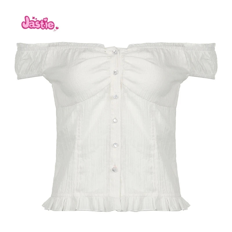 White Lace Tied Square Neck Summer T-shirts Chic Elegant Short Sleeve Tee Cotton Y2K Street Casual Bow Tie-up Top Women
