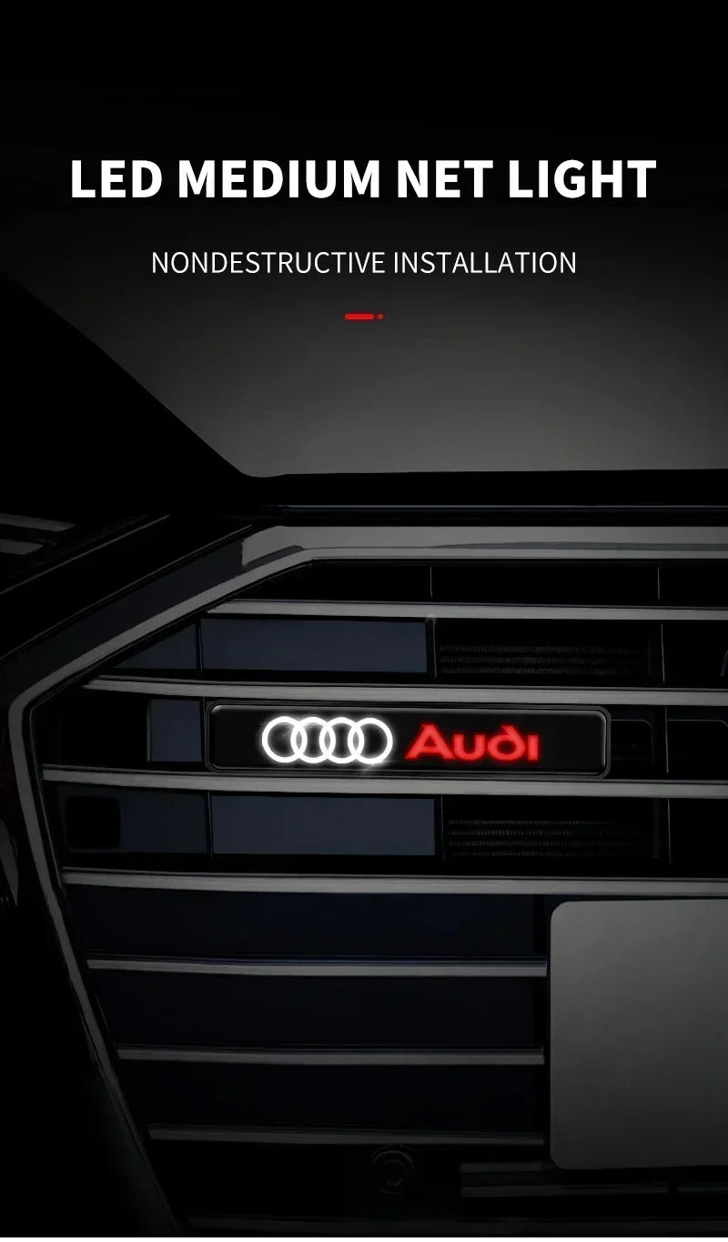 Front Grille Decoration Badge Car Head Grill Emblem LED Light Audi Sline A6 Q3 A3 B5 B6 B7 B8 B9 Q7 8P 8V 8L A5 A4 C6 Car sticke