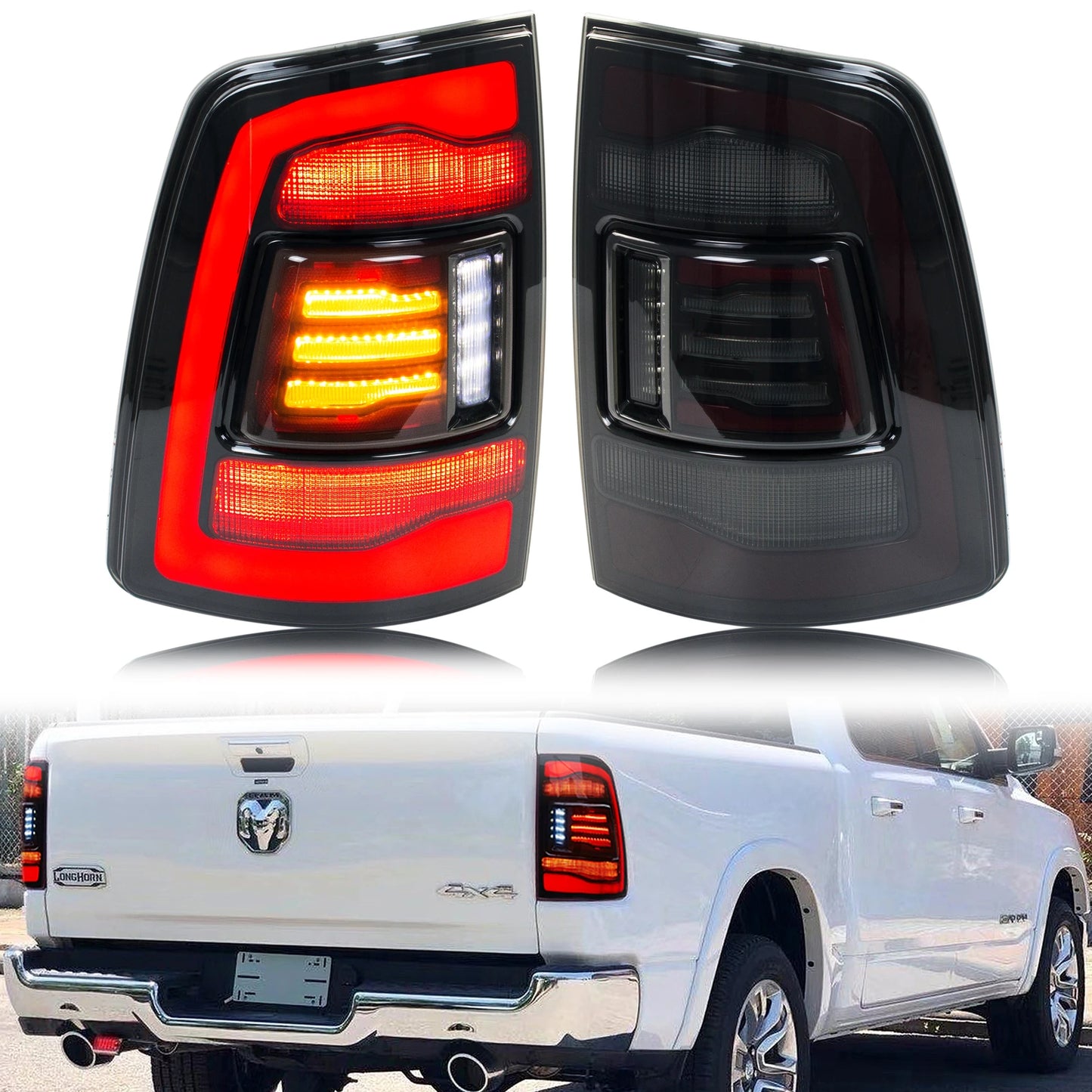 LED Sequential Tail Lights for Dodge Ram 1500/2500/3500 2009-2018 (Black, Pair)