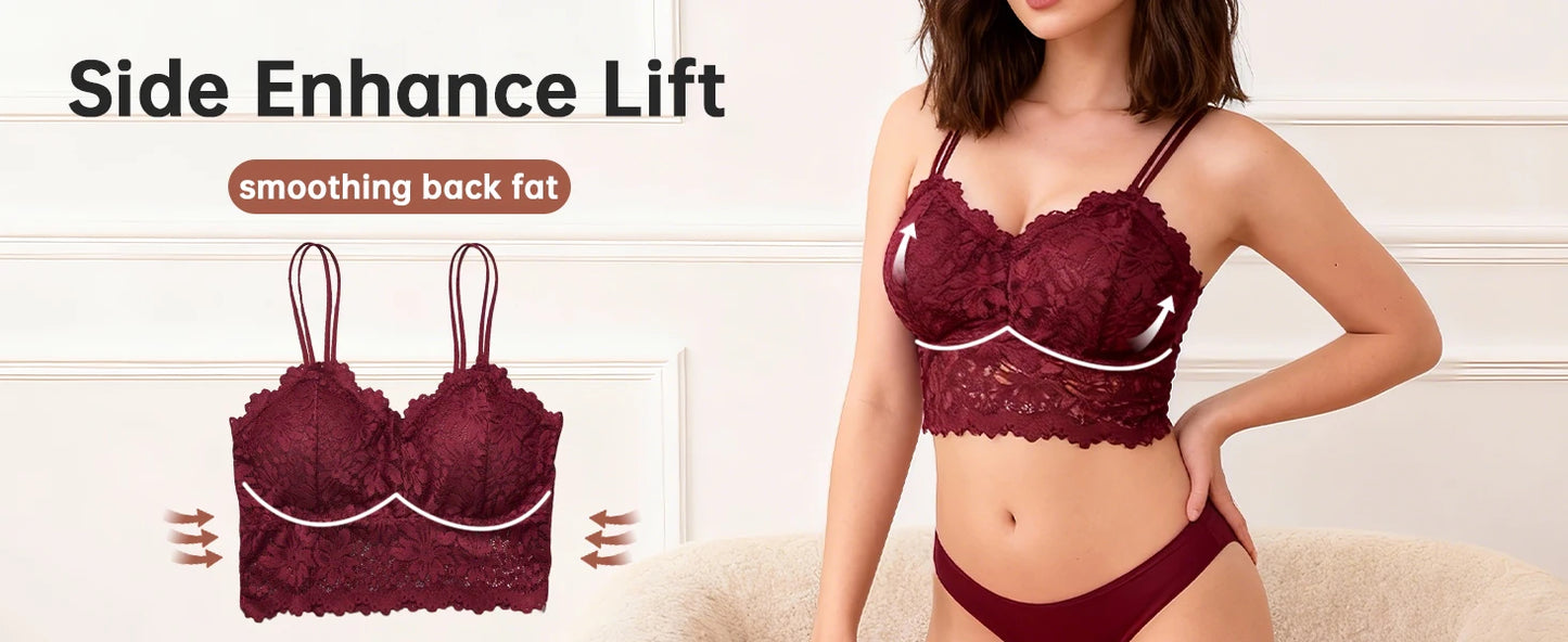 4pcs Women'S Sexy Lace Bra & Panty Set, Breathable & Comfortable, Removable Bra, Stretchy Lingerie Set