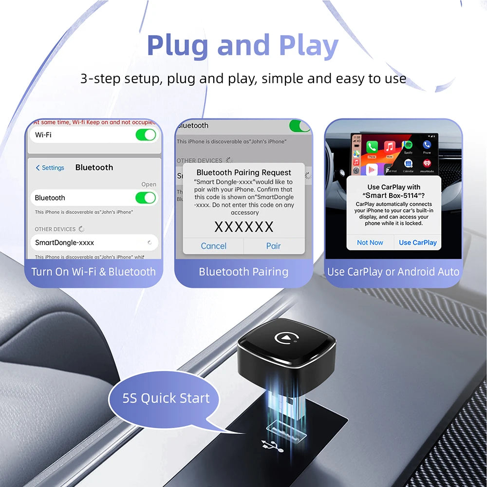 2-in-1 Mini CarPlay Box — Wired to Wireless CarPlay & Android Auto Adapter, Plug & Play for Factory-Wired CarPlay Cars