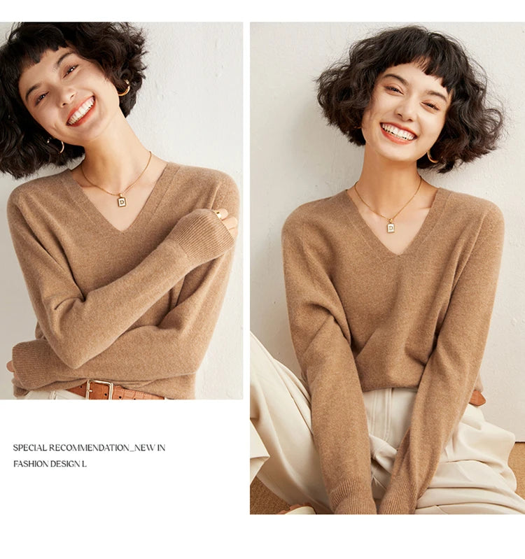 Women's Cashmere V-Neck Sweater, Knit Pullover