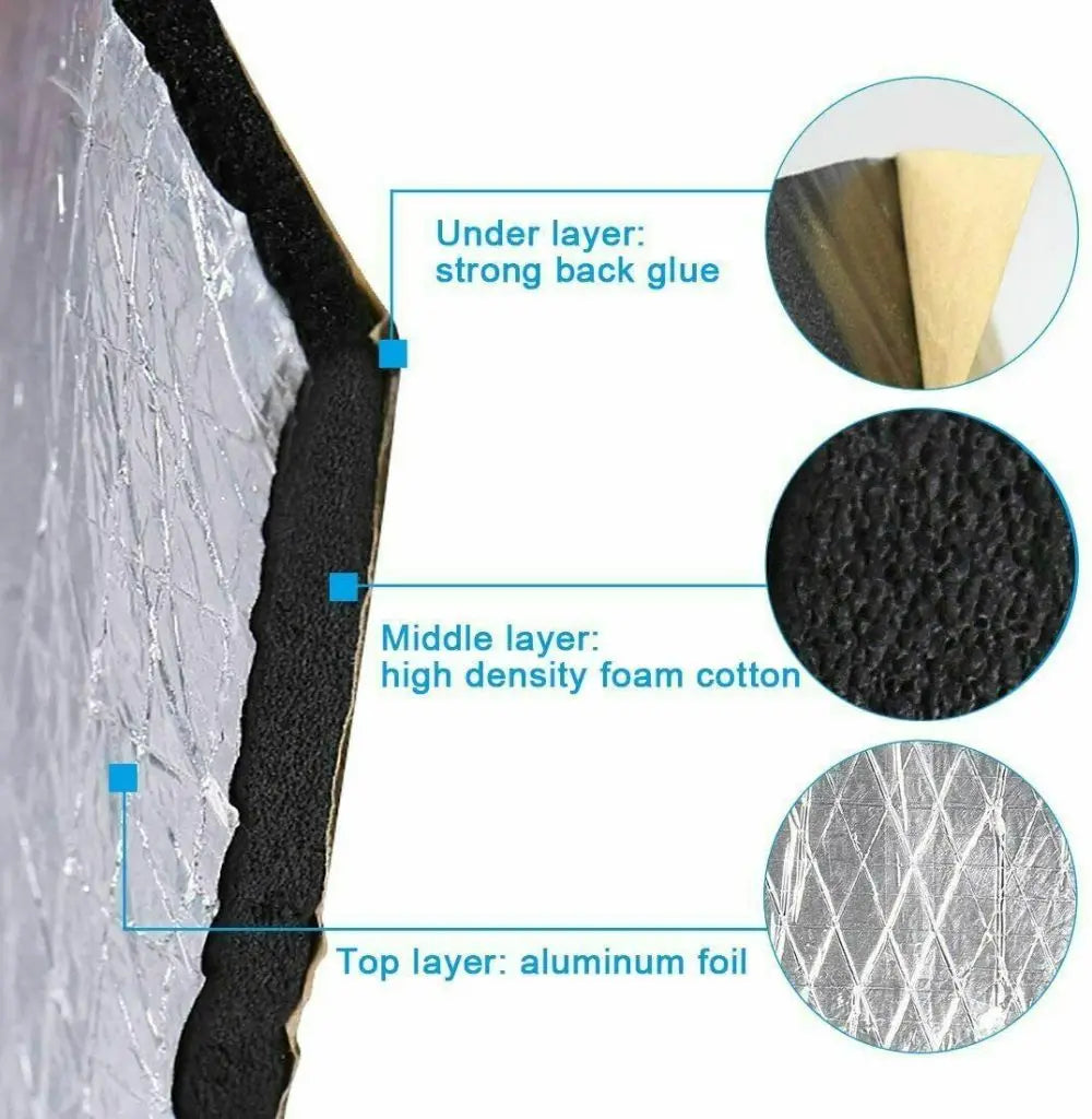 10Pcs 5mm Sound Deadener Heat Insulation Mat Car Van Sound Proofing Deadening Insulation Car Hood Insulation Silent