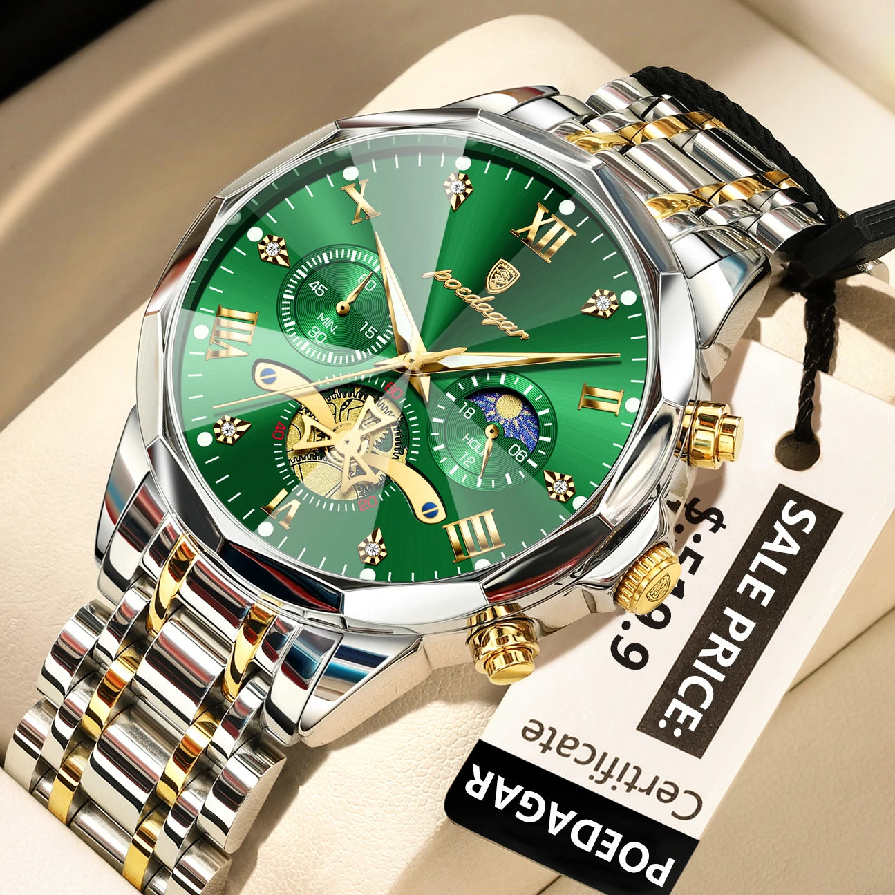 POEDAGAR Luxury Men's Quartz Watch – Waterproof Luminous Chronograph Stainless Steel Wristwatch (Model 938)