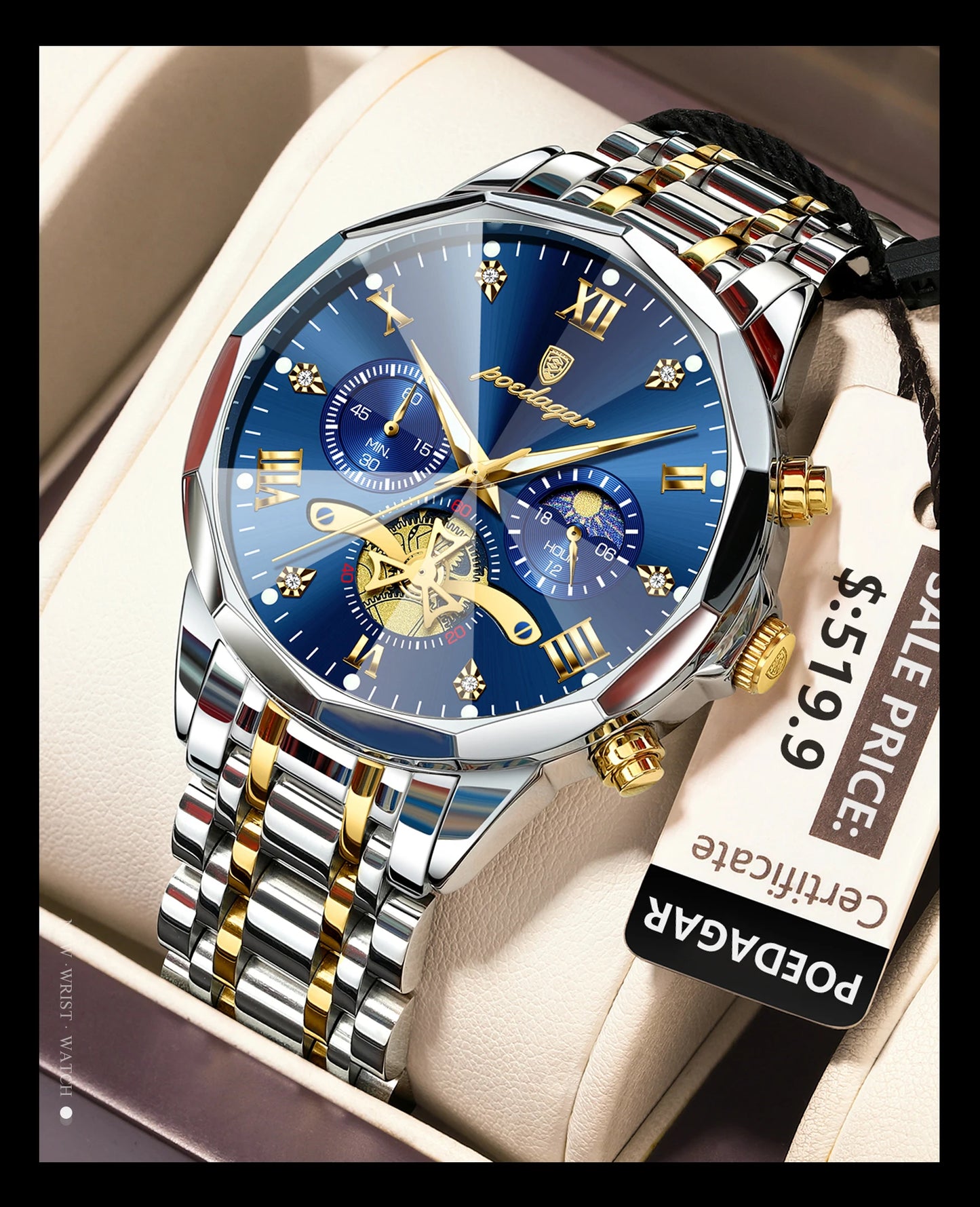 POEDAGAR Luxury Men's Quartz Watch – Waterproof Luminous Chronograph Stainless Steel Wristwatch (Model 938)