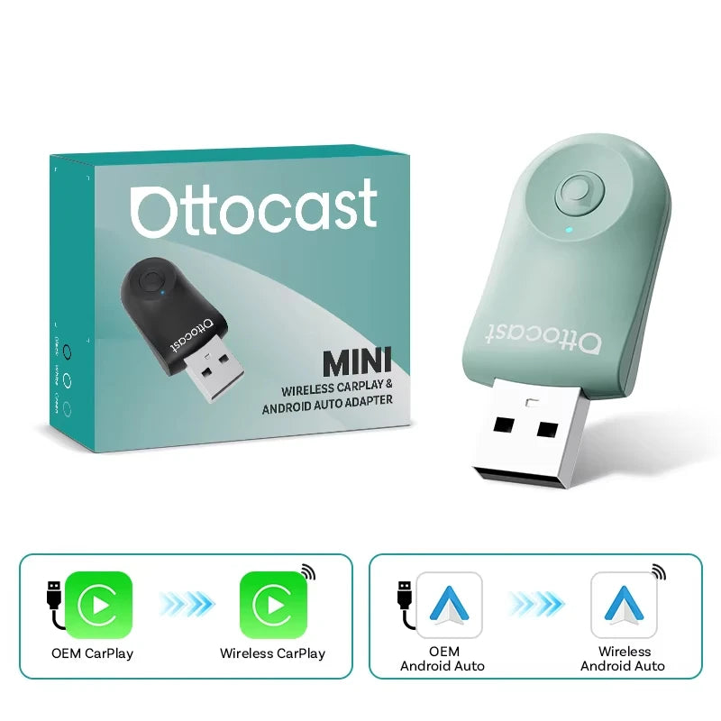 Mini 2-in-1 Wireless CarPlay & Android Auto Adapter (One-Key Disconnect)