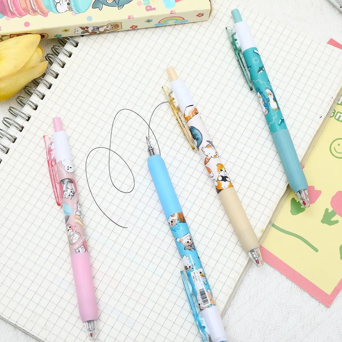 4Pcs Shark Gel Pen 0.5mm Smooth Writing Cute Cartoon Retractable Gel Pens Kawaii Stationery School Office Supplies