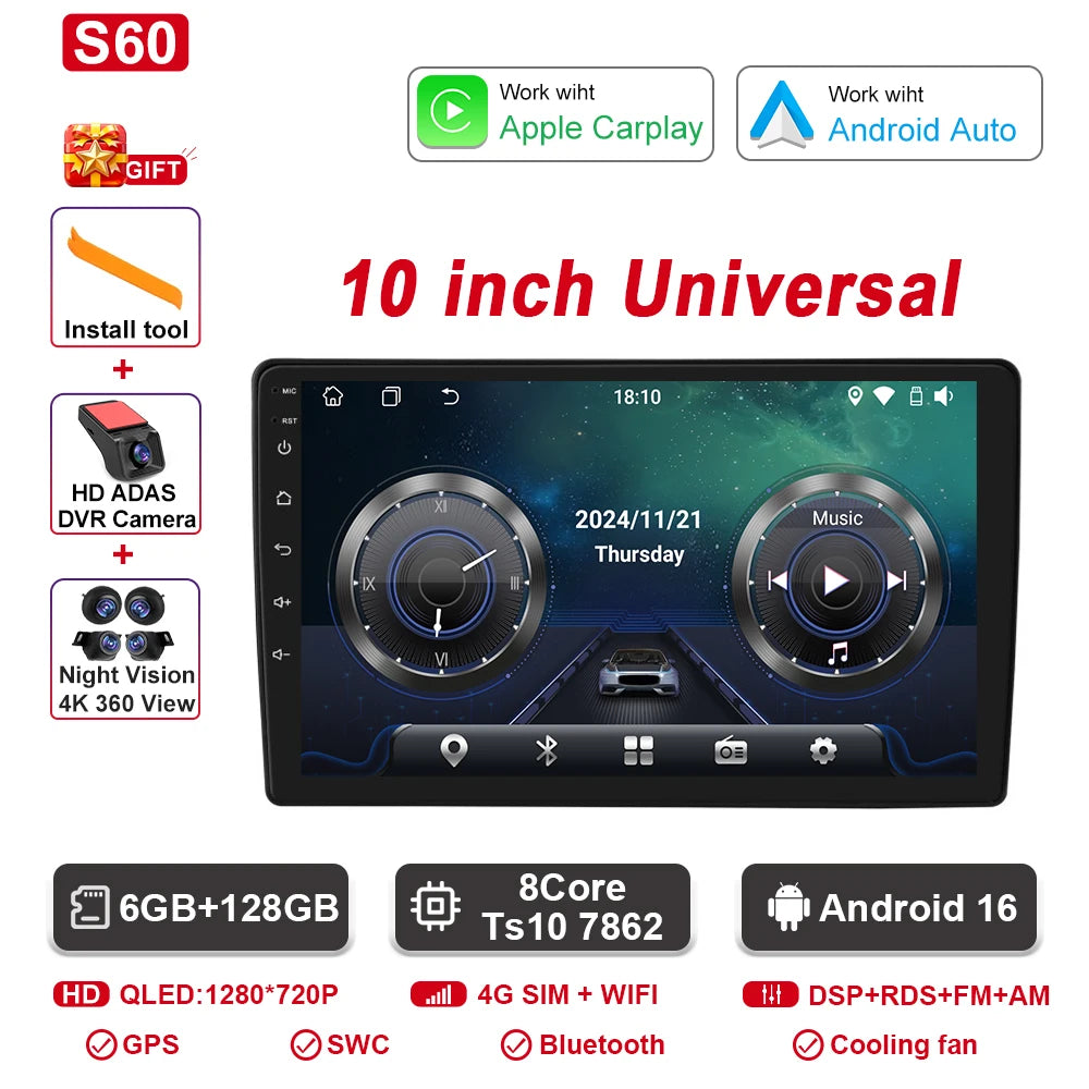 Android CarPlay Car Radio Android Auto GPS multimedia player Universal 9''10 inch Car Stereo 4G WiFi Player QLED Screen No 2 din