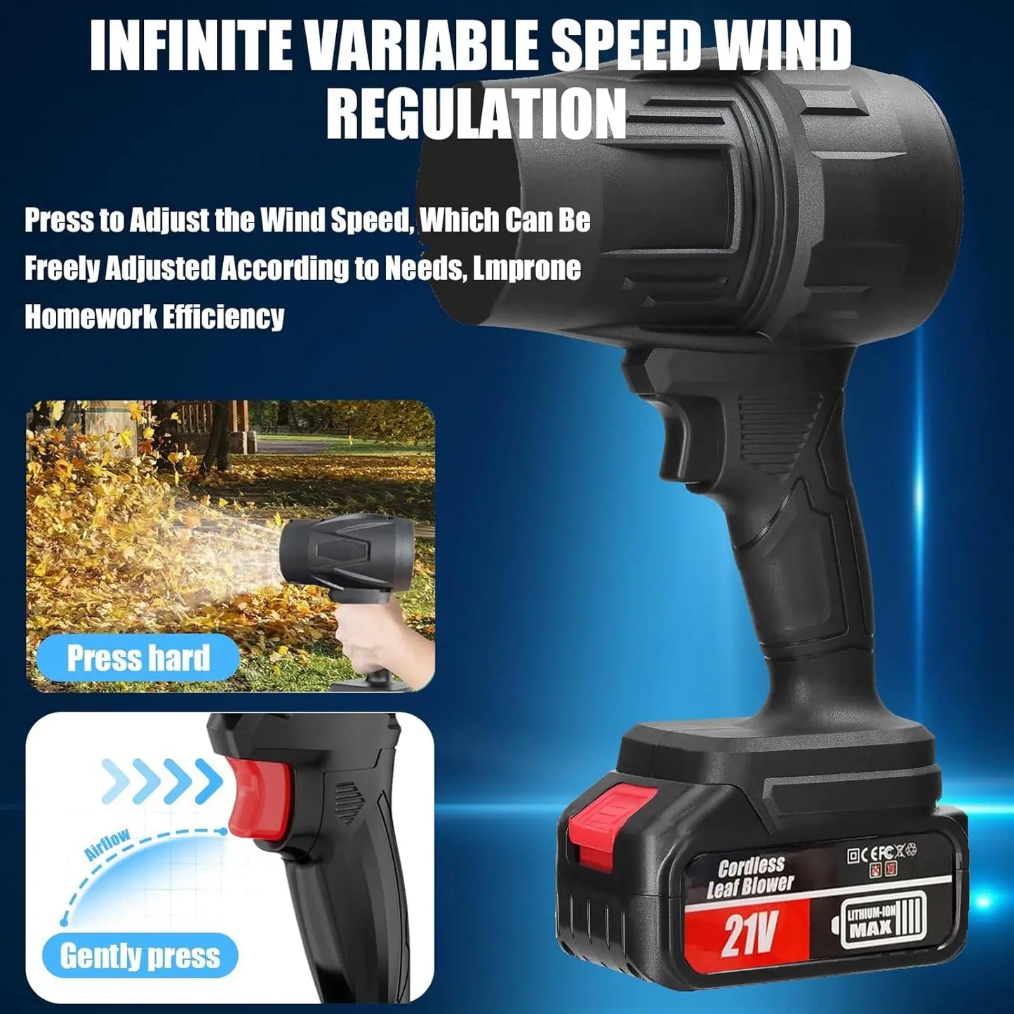 Portable Electric Leaf Blower Cordless - Lightweight Stepless Speed 2 Batteries for Dust/Leaves/Drying
