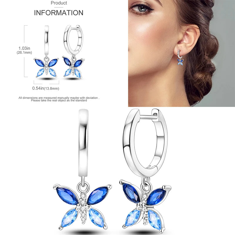 Sparkling Gold Woman Hoop Earrings 925 Sterling Silver Butterfly Colored Zirconium Earrings for Women Jewelry Anniversary Gift