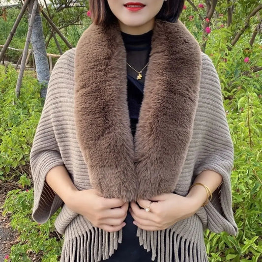 Women's Knit Shawl with Faux Fur - Thick Wrap for Evening Dresses
