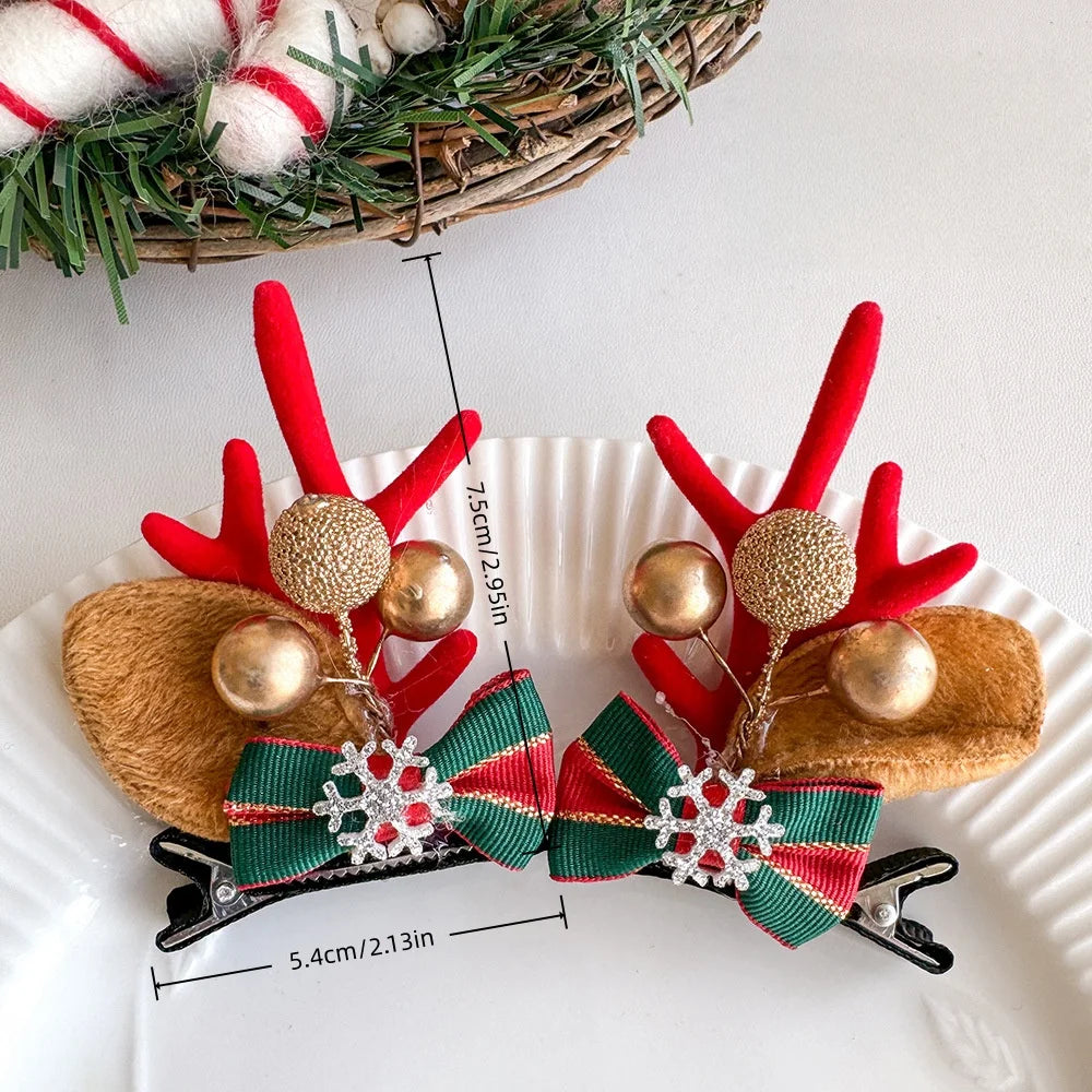 1PC Christmas Hair Clips, Reindeer Antler Hairpins with Bells/Bows/Pinecones, Cute Xmas Hair Accessories for Kids Gift