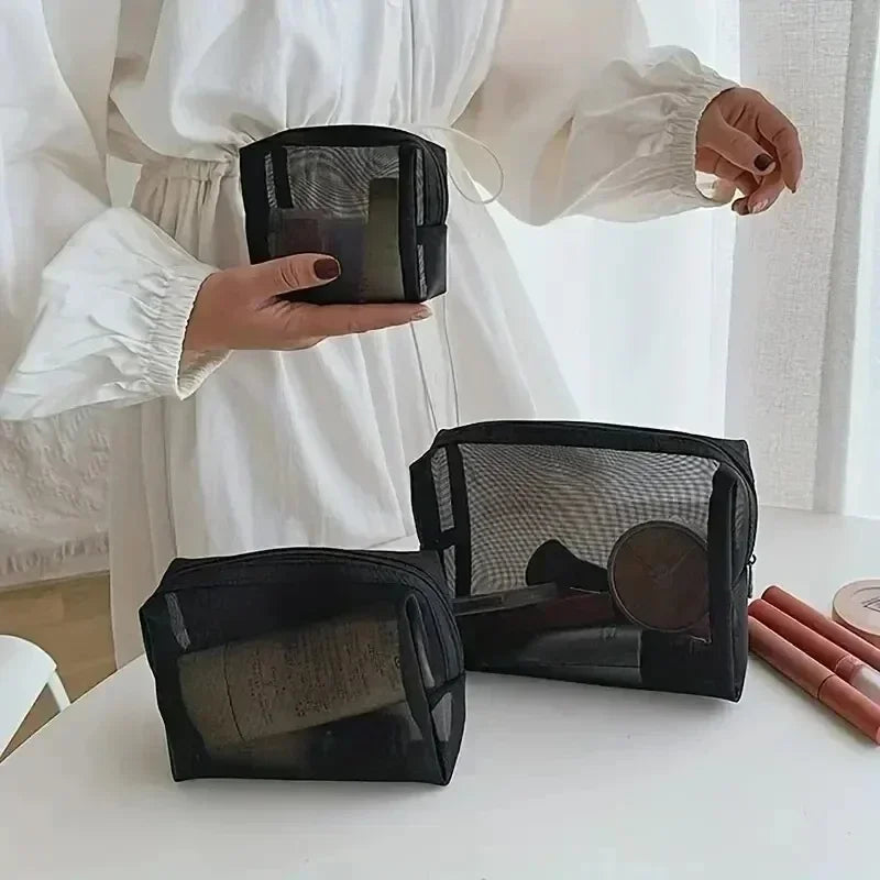 12-1PCS Clear Mesh Storage Bag Small Large Black Cosmetic Bag Portable Travel Toiletry Container Pouches Bags Bathroom Organizer