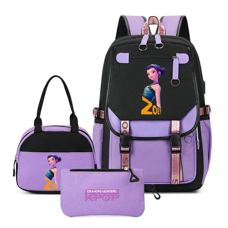 Mochilas Set KPop Demon Hunters Capacity Student SchoolBag For Teenager With Lunch Bags Backpack For Women Boys Girls Daily Use