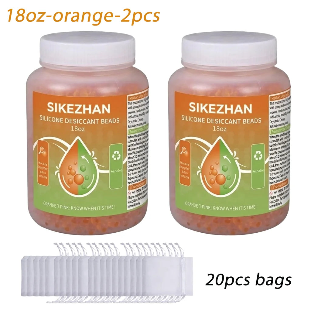 SIKEZHAN 18oz Reusable Silica Gel Desiccant Beads Indicating Moisture Absorber Rechargeable Dehumidifier for Camping Dry Storage