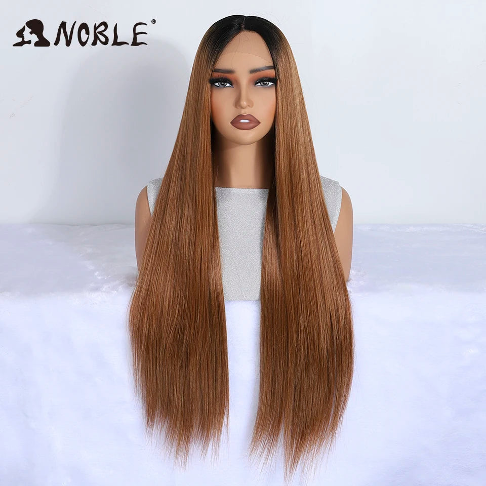 Noble Cosplay Long Straight Synthetic Lace Front Wigs For Women 30 Inch Middle Part Synthetic Lace Wig High Temperature Fiber