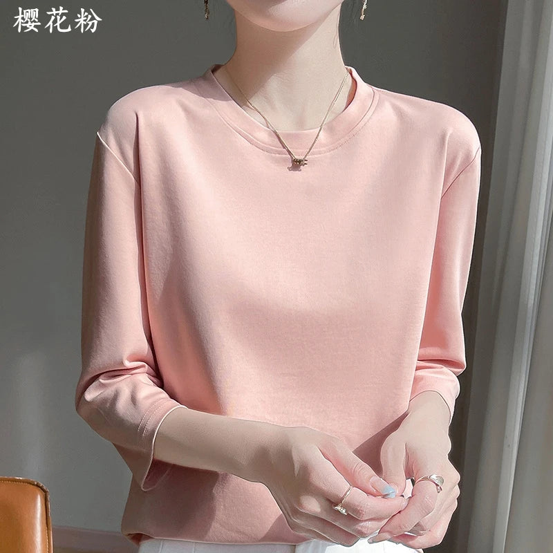 Women's Mercerized Cotton T-Shirt — Loose Round-Neck Half-Sleeve Top