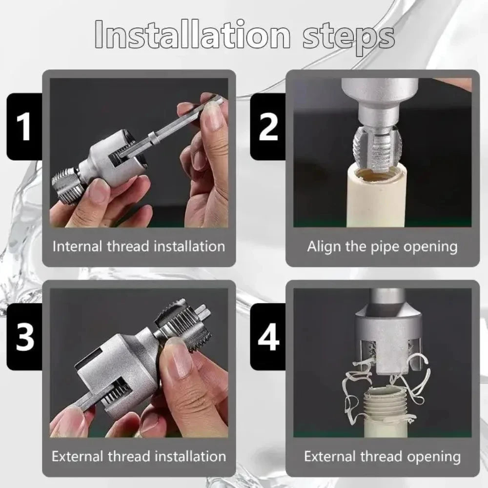Pipe Thread Cutting Tool Integrated Internal & External Pipe Threading Tool Electric Drill Compatible PVC Pipe Threader Kit