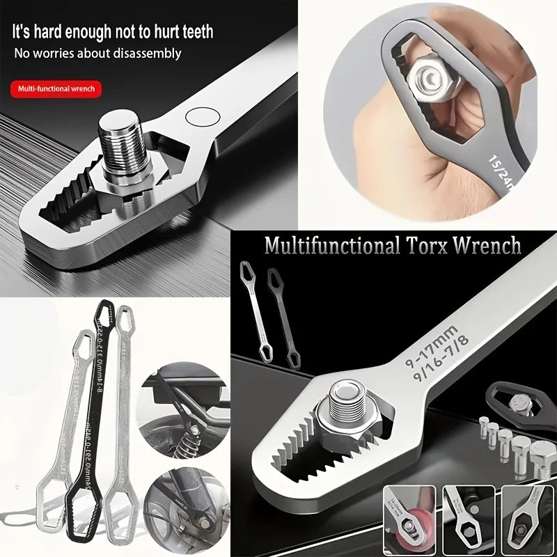 3Pcs Black Double-Head Wrench Kit, High-Hardness Steel, Adjustable & Box-End for Maintenance