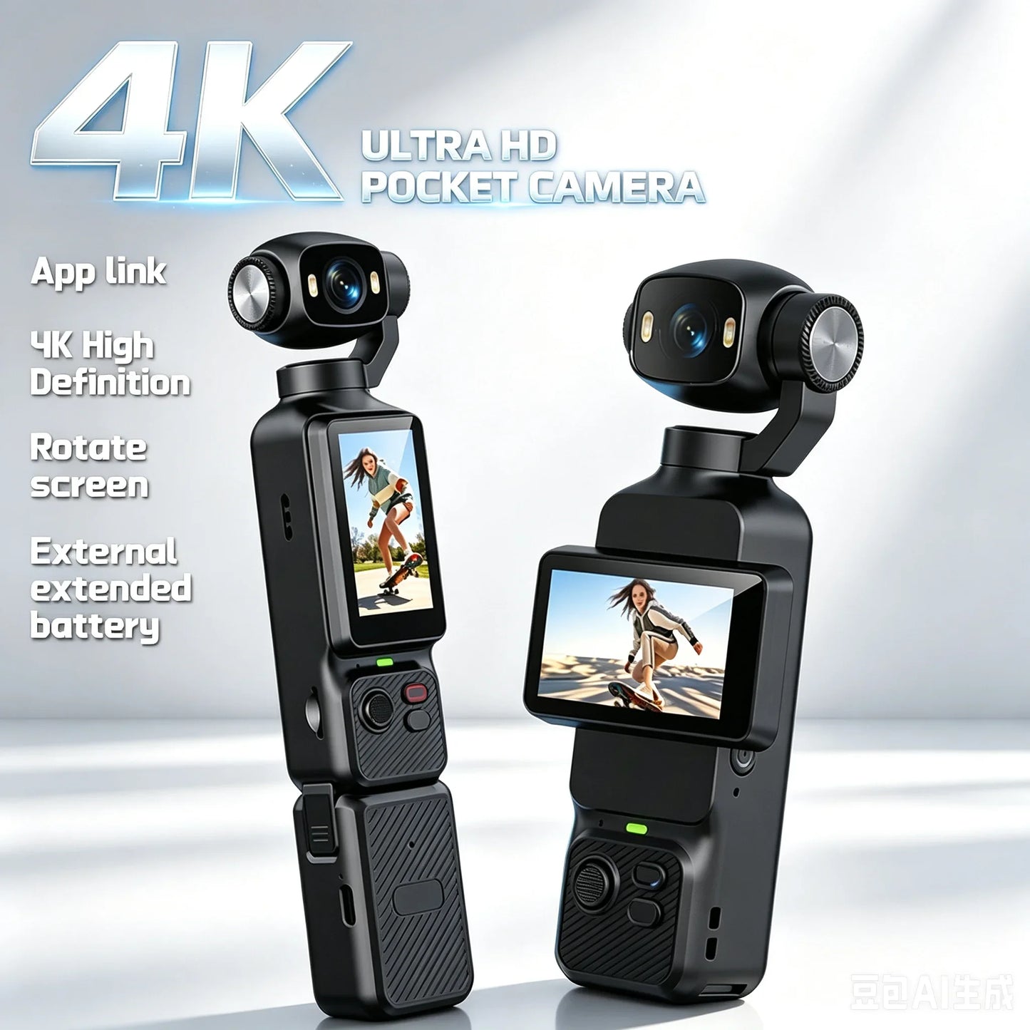 4K Handheld Gimbal Camera — 180° Rotating Lens with Fill Light