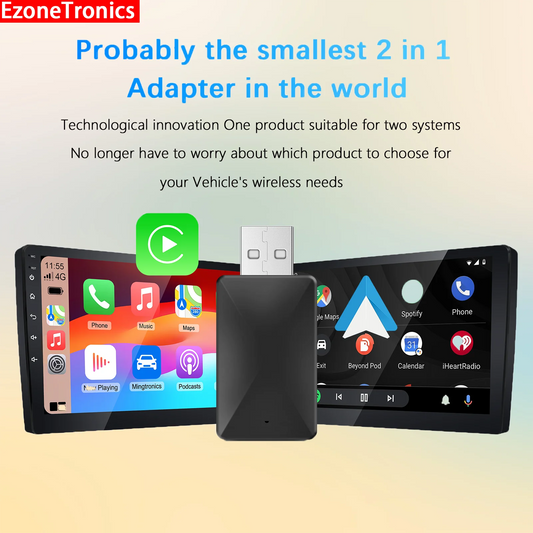 Ezonetronics 2-in-1 Wireless CarPlay & Android Auto Adapter — Portable, for Factory Wired-CarPlay Cars