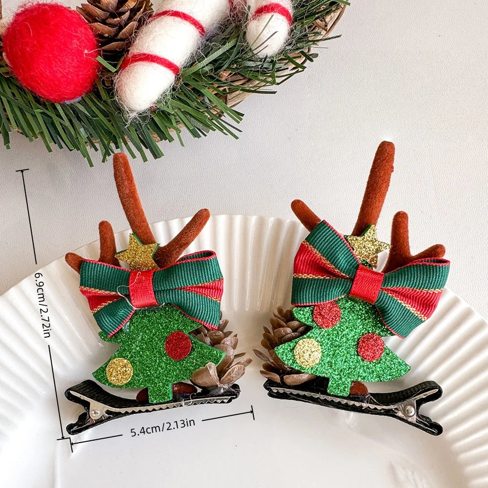 1PC Christmas Hair Clips, Reindeer Antler Hairpins with Bells/Bows/Pinecones, Cute Xmas Hair Accessories for Kids Gift