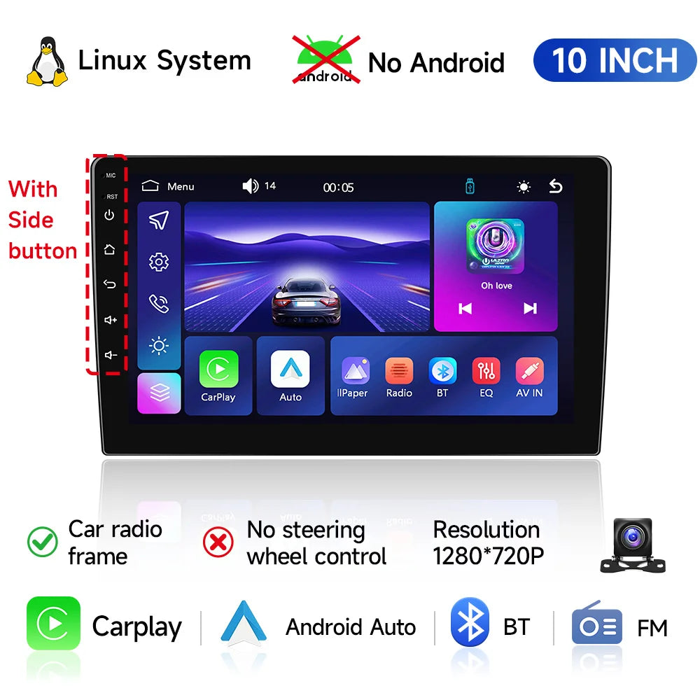 JIUYIN Universal 9"/10" Car Stereo — Wireless CarPlay, Android Auto, Linux MP5 Player