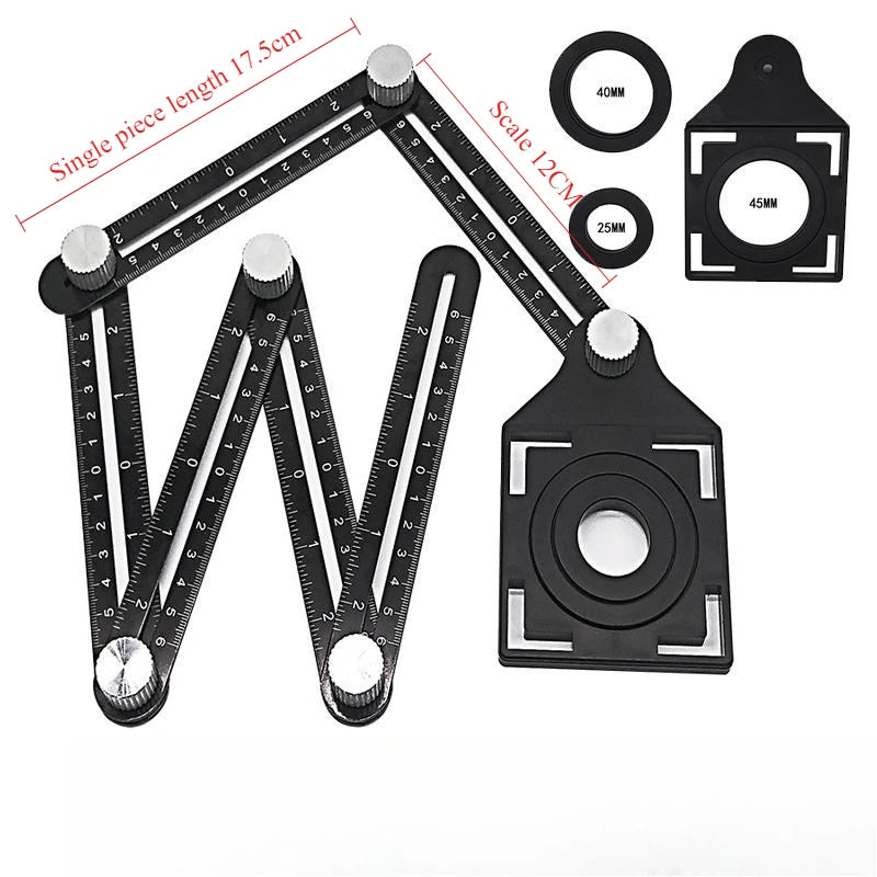 6-Fold Angle Measuring Ruler, Aluminium Tile Drilling Template