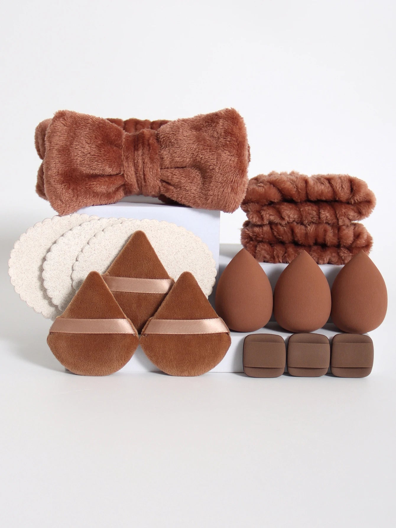 15Pcs Cosmetic Puff Makeup Sponge Blender Beauty Egg Foundation Sponges Puff Wash Face Headband Wristband Make up Accessories