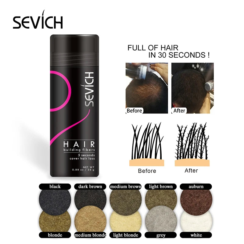 Sevich 25g Hair Building Fibers Keratin Hair Fiber Professional Instant Regrowth Powder for Men and Women Hair Loss Products