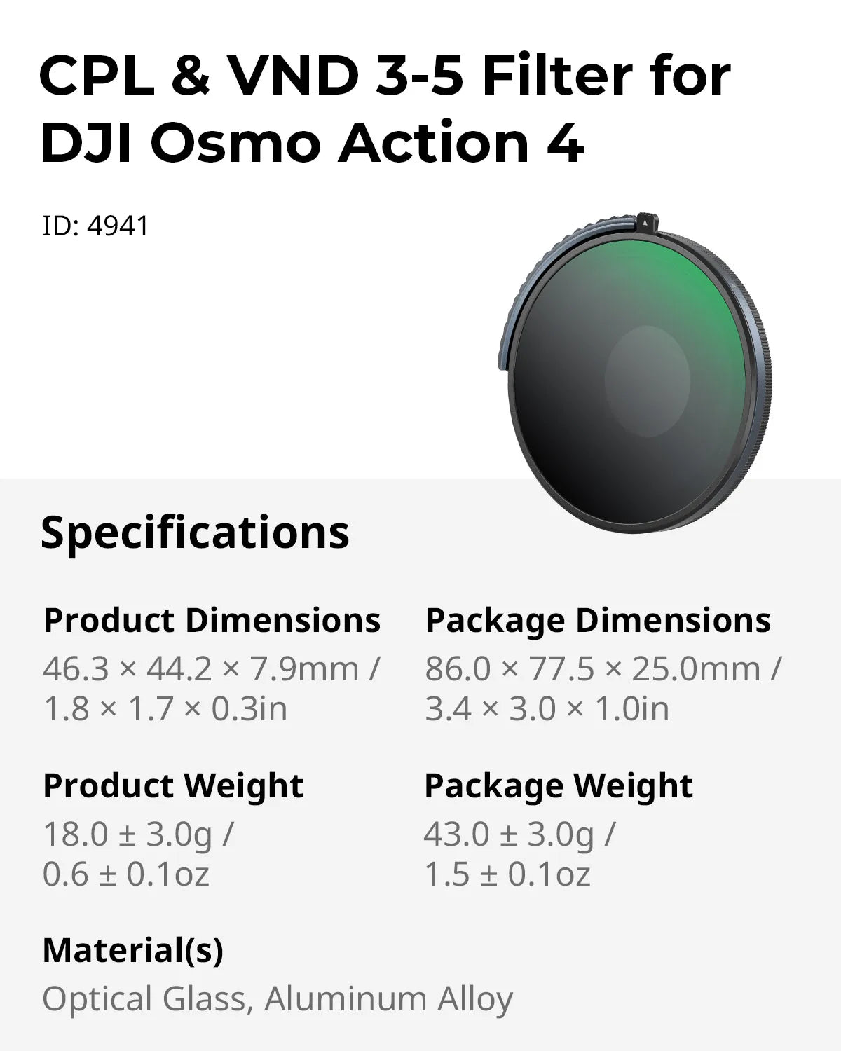 SmallRig CPL & VND 3-5 Filter for DJI Osmo Action 4 Combining ND8 ND16 ND32 CPL Fiter into One, Multicoated HD Optical Glass4941