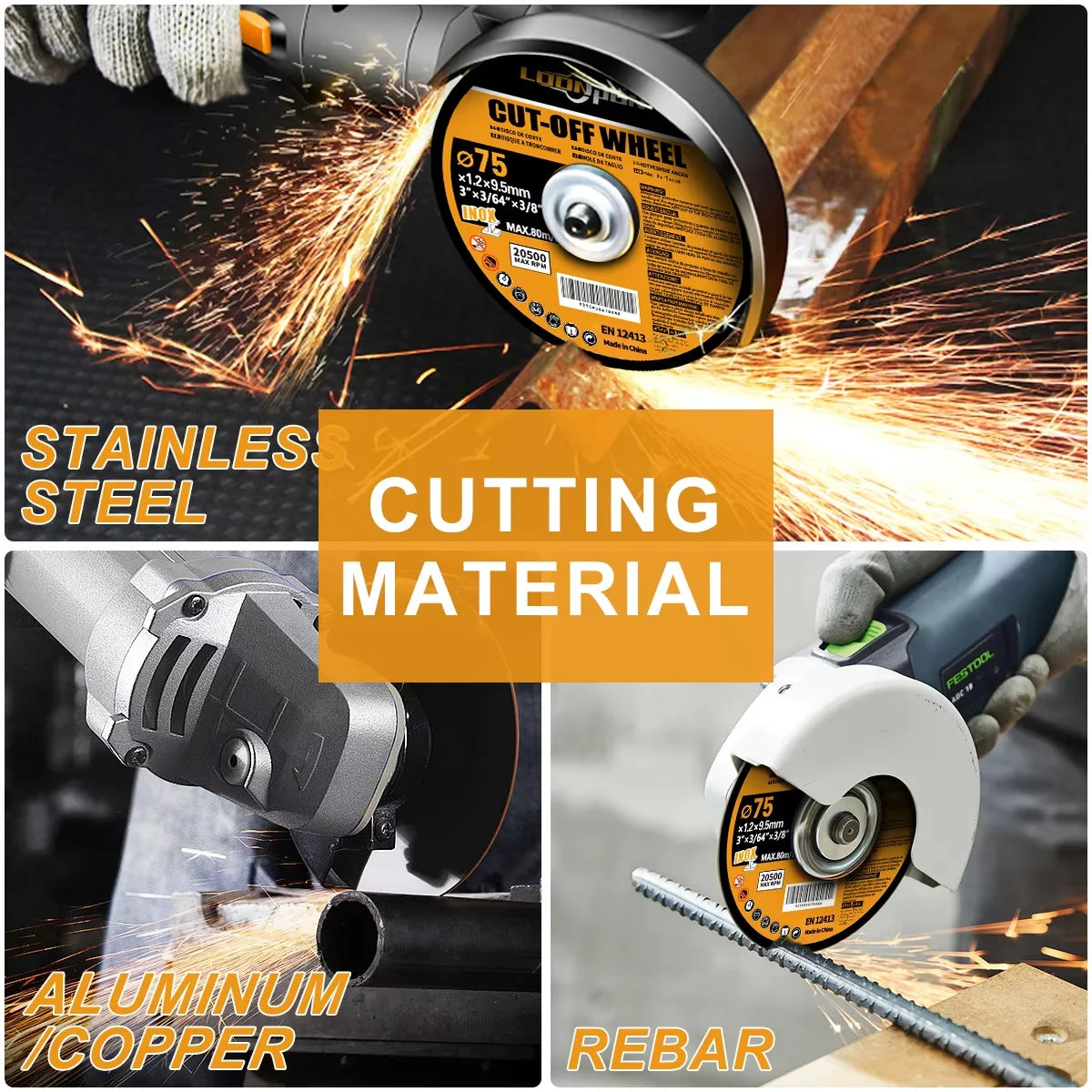 Loonpon 75mm Resin Cutting Discs — Angle Grinder Metal Cut-Off Wheels