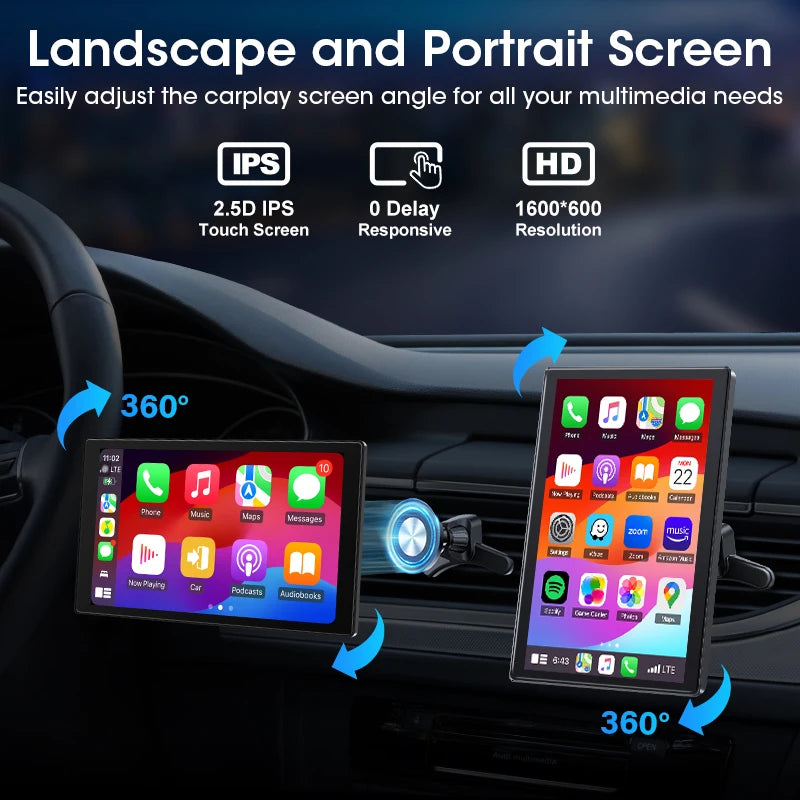 JMCQ 9" Vertical Screen Car Radio Multimedia Video Player Wireless Carplay Android Auto Magnetic bracket Car Monitors camera GPS