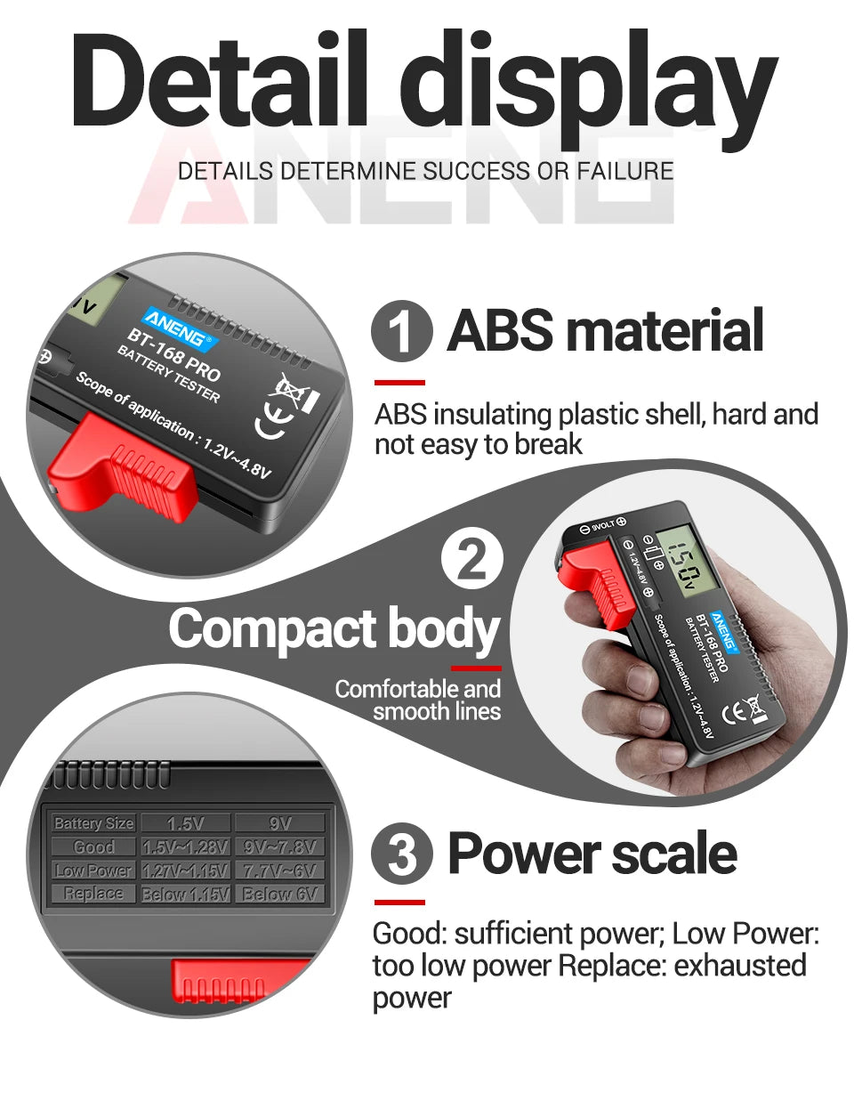 ANENG BT-168 PRO Digital Battery Tester Checkered load analyzer Display Check AAA AA Button Cell Lithium Capacity Universal test