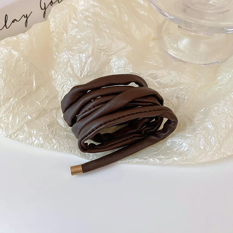 Pu Leather Hair Rope Scrunchies Black Brown Color Long Wire Hair Ring Ties Braided Headband Ponytail Holder Hair Accessories