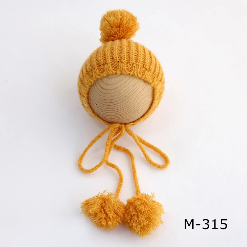 Newborn Pixie Pom Pom Bonnet - Knit Baby Photo Prop Hat - photo 14