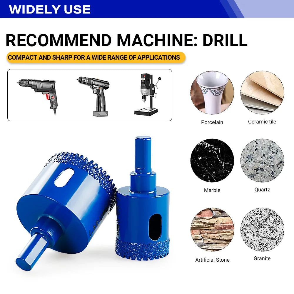 10 Pc Diamond Core Drill Bit Set 6-50mm, Vacuum Brazed Hole Saw