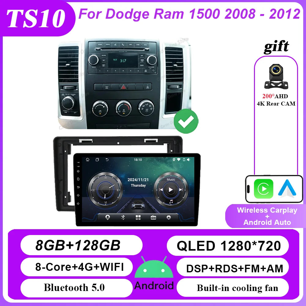 Android 16 Car Stereo for Dodge Ram 1500 2008-2012 - CarPlay & GPS Navigation