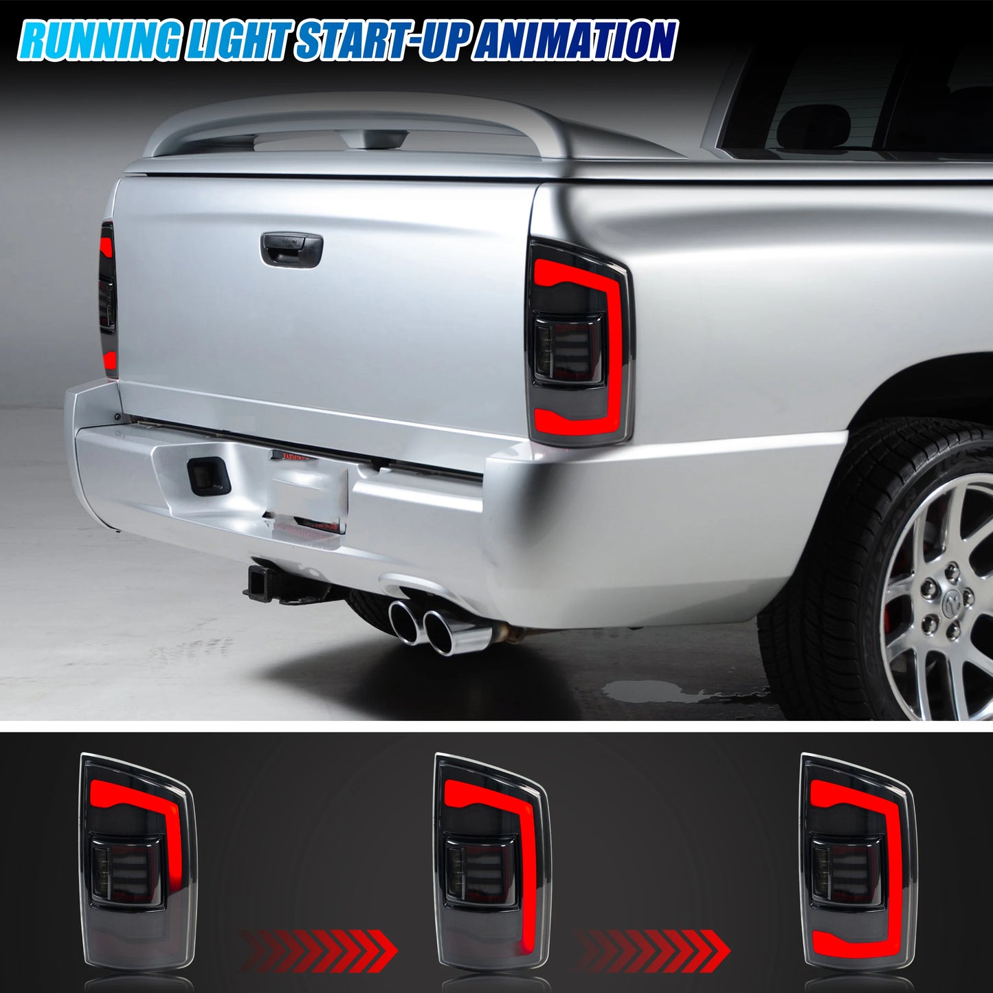 LED Tail Lights for Dodge Ram 1500 2500 3500 2002-2005 3rd Gen Sequential Yellow Turn Signal Black Rear Lamps Assembly