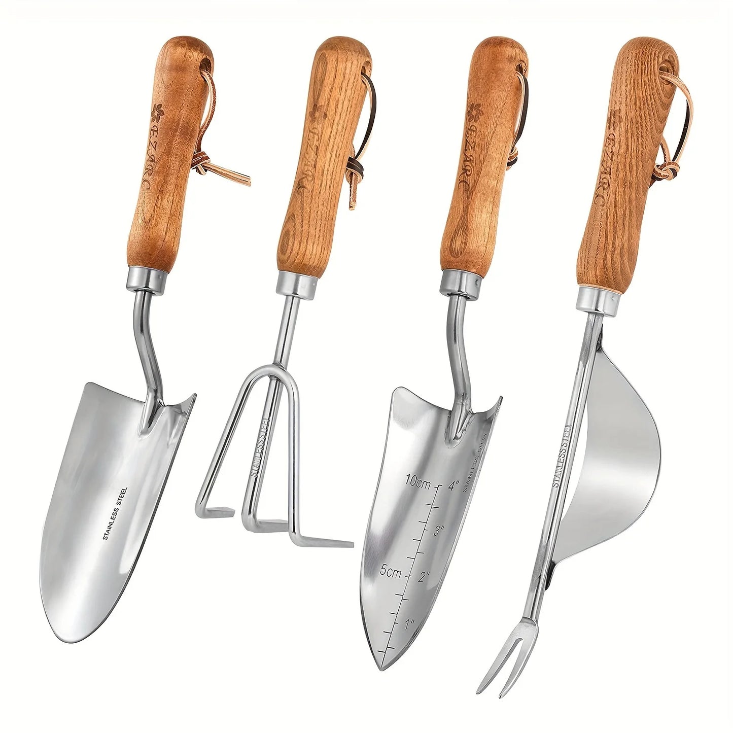 4-Piece Heavy-Duty Garden Tool Set – Stainless Steel Hand Shovel, Trowel & Rake with Wooden Handles