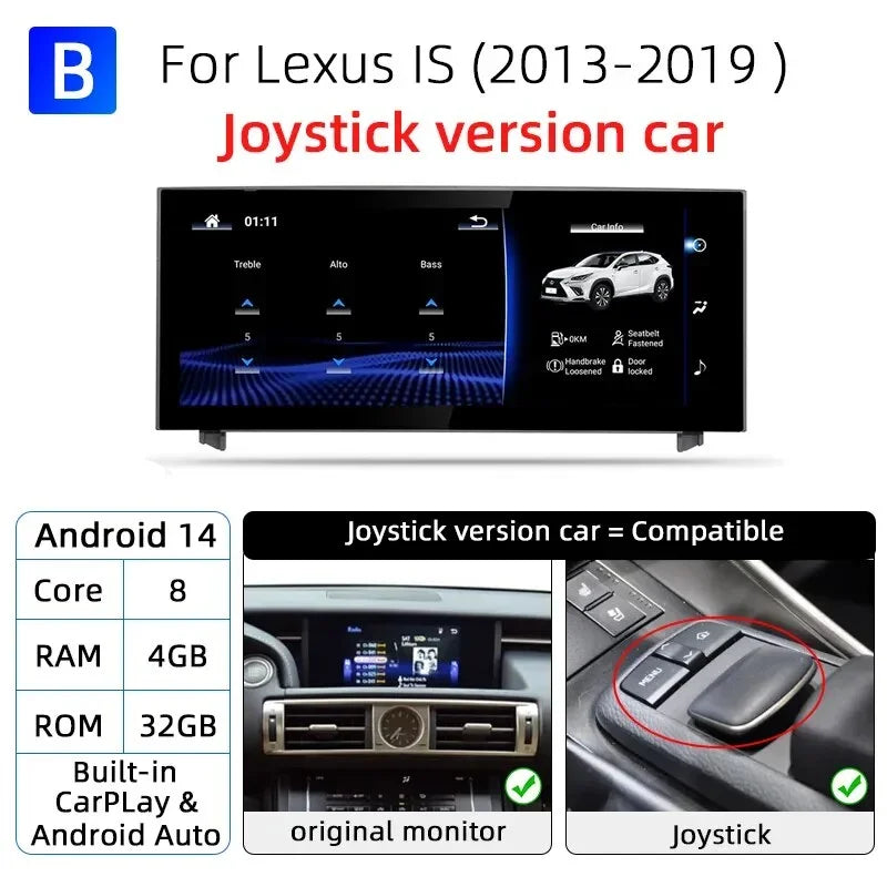 Android 14 Car Radio For Lexus IS RC 200 250 300 350 200t 300h 2013-2019 128GB Multimedia Video Player CarPlay Autoradio 4G