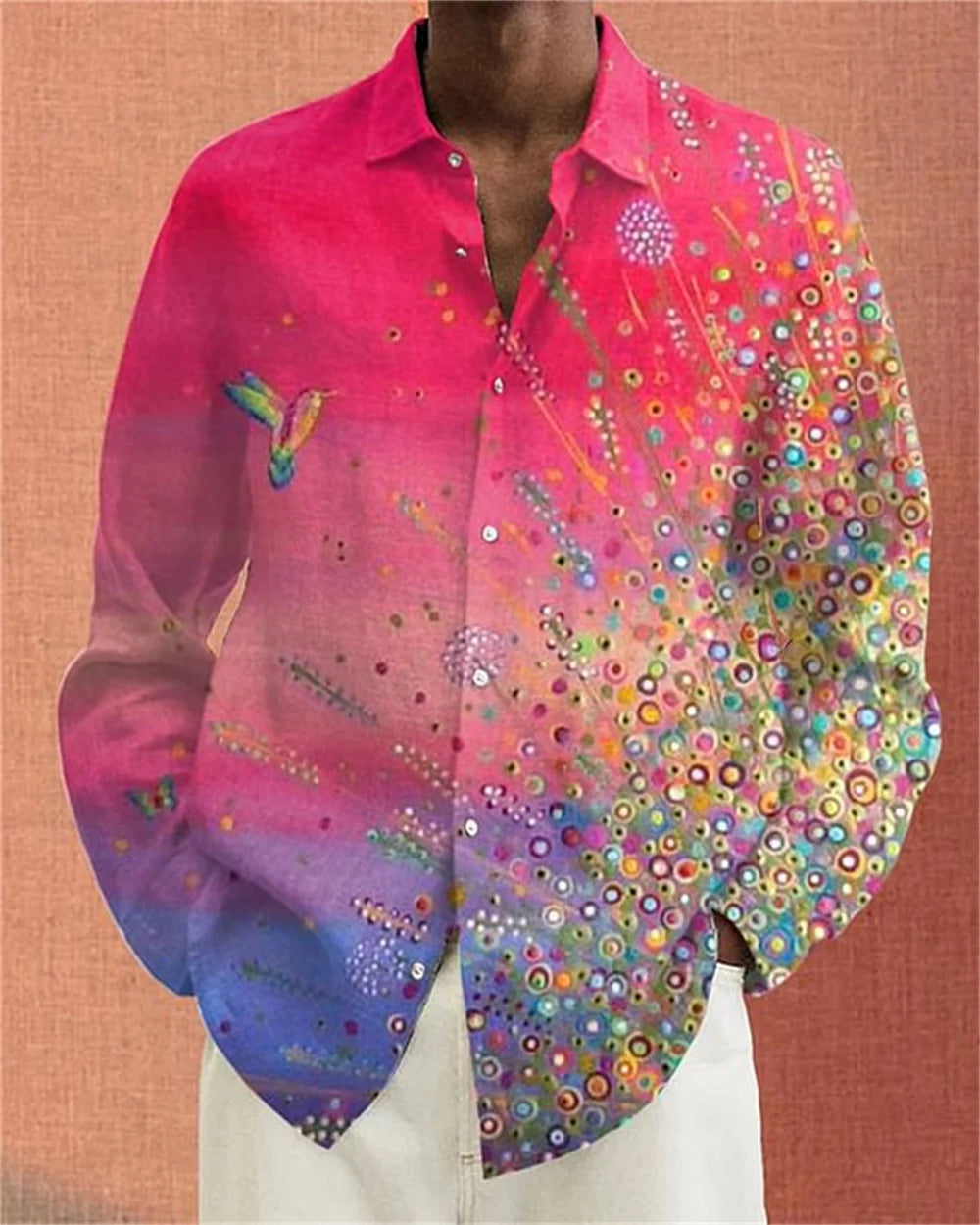 2024 Men's long sleeved shirt Flame Rose pattern 3D printed top for spring autumn new fashion casual men's unisex clothing
