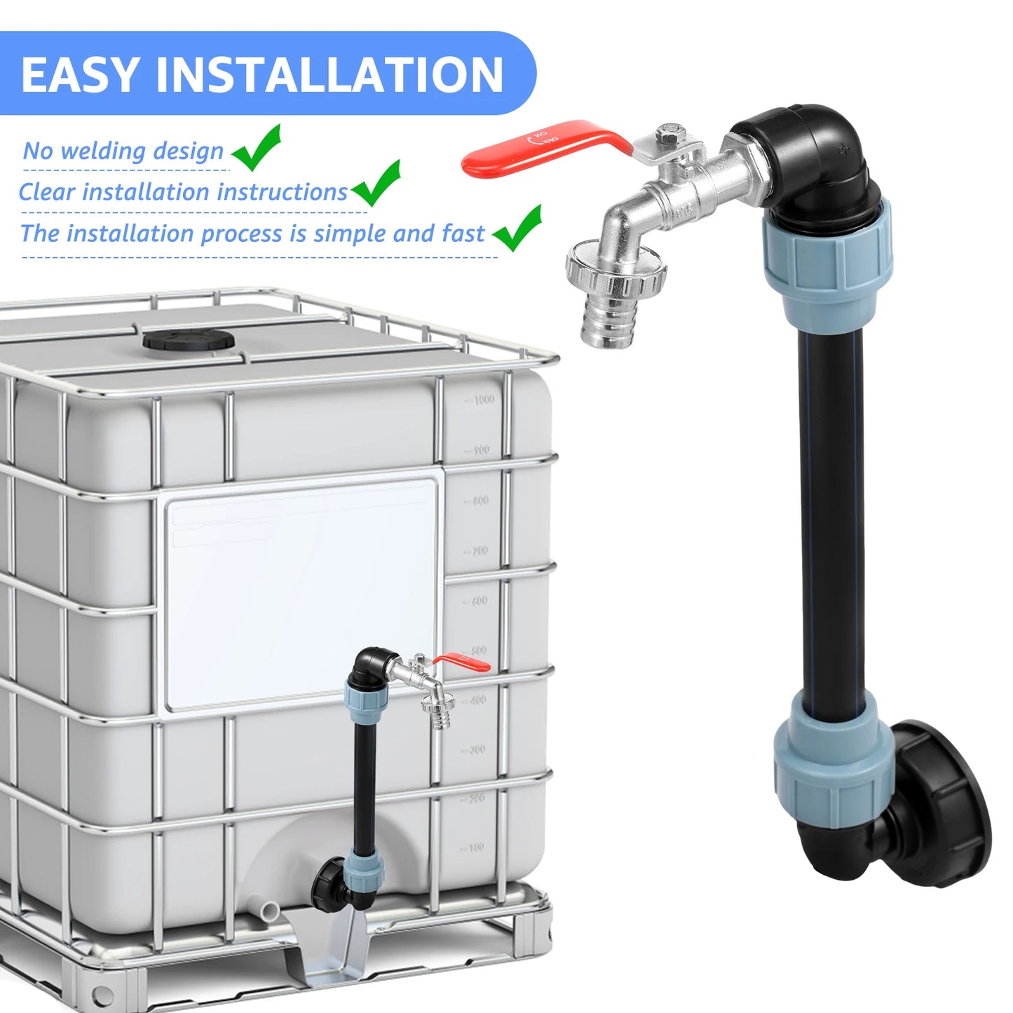 IBC Tank Adapter Kit — 3/4" Gooseneck Tap & Rain Barrel Outlet