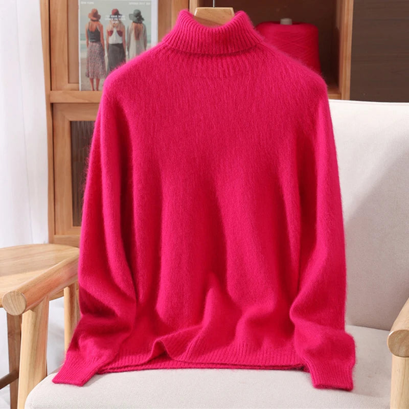 Women's High Collar Knit Sweater, Thick Pullover
