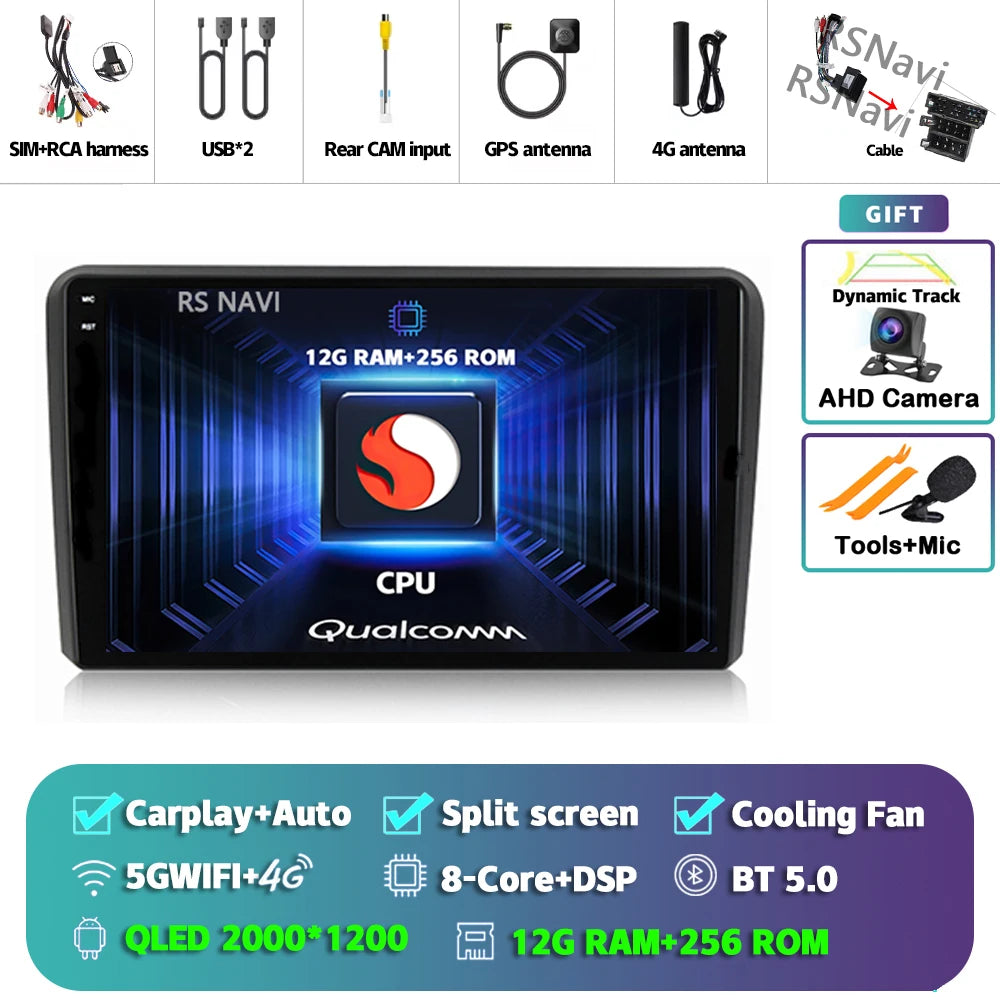 Android 16 Carplay Auto GPS Navigation For Audi A3 8P 2003 - 2013 Radio Multimedia Player 2Din Head Unit Video Stereo Car Radio