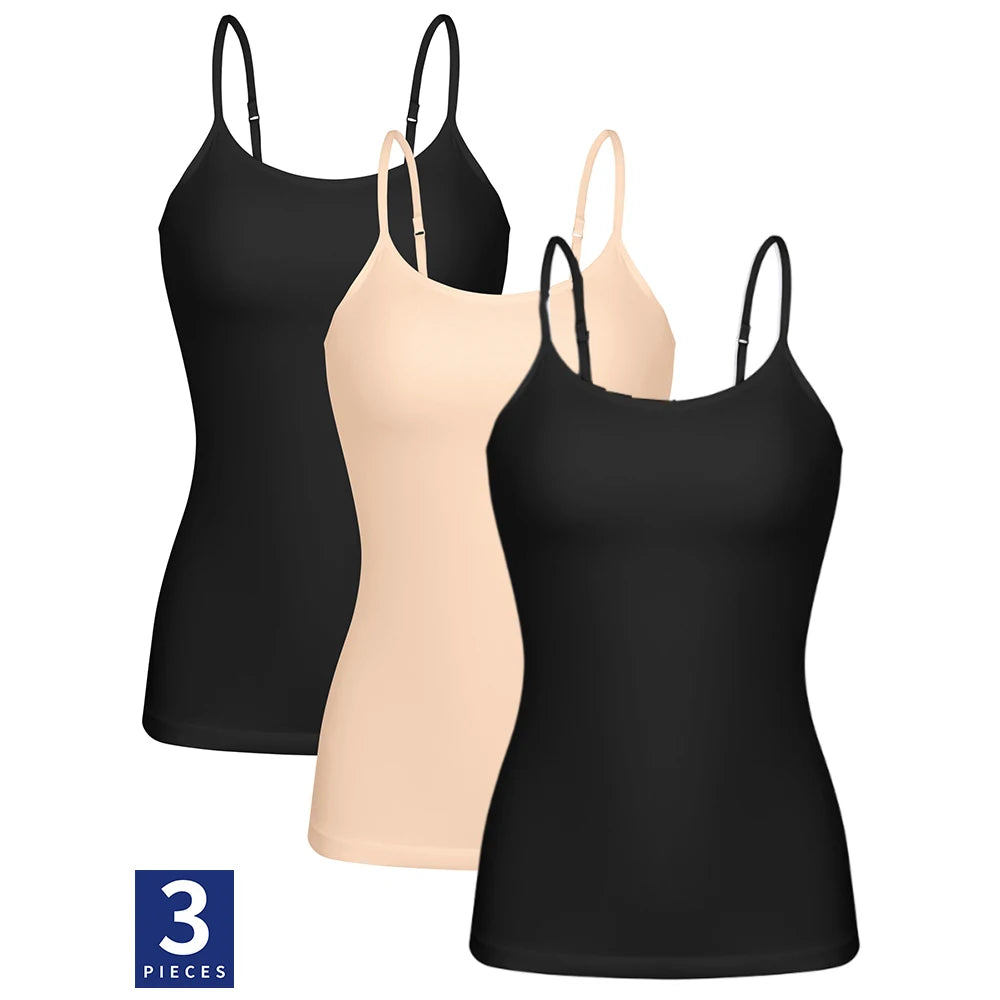 Anfilia Women  Cotton Shelf Bra Camisole Tops Adjustable Spaghetti Strap Tank Top Summer Cami Shirt 3 Pack (No Padded)
