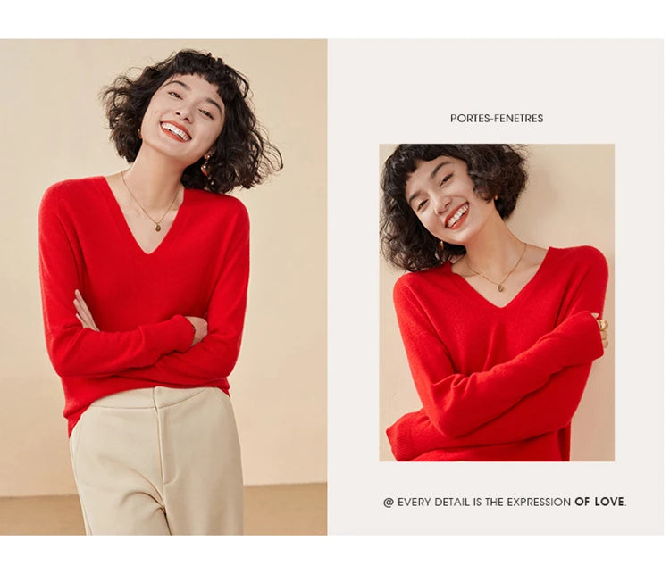 Women's Cashmere V-Neck Sweater, Knit Pullover