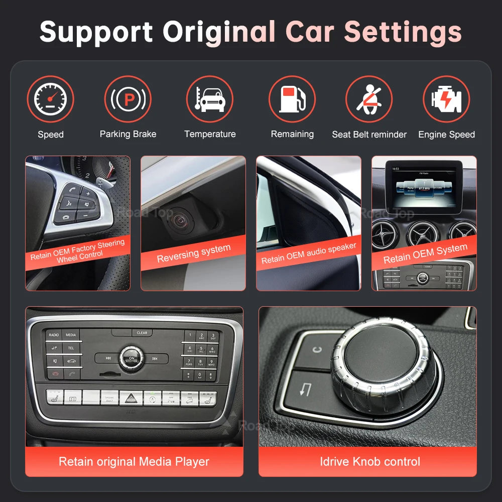RoadTop Wireless CarPlay Android Auto Car Multimedia Display For Mercedes-Benz CLA GLA A Class W176 2026-2026 NTG5.0 TouchScreen