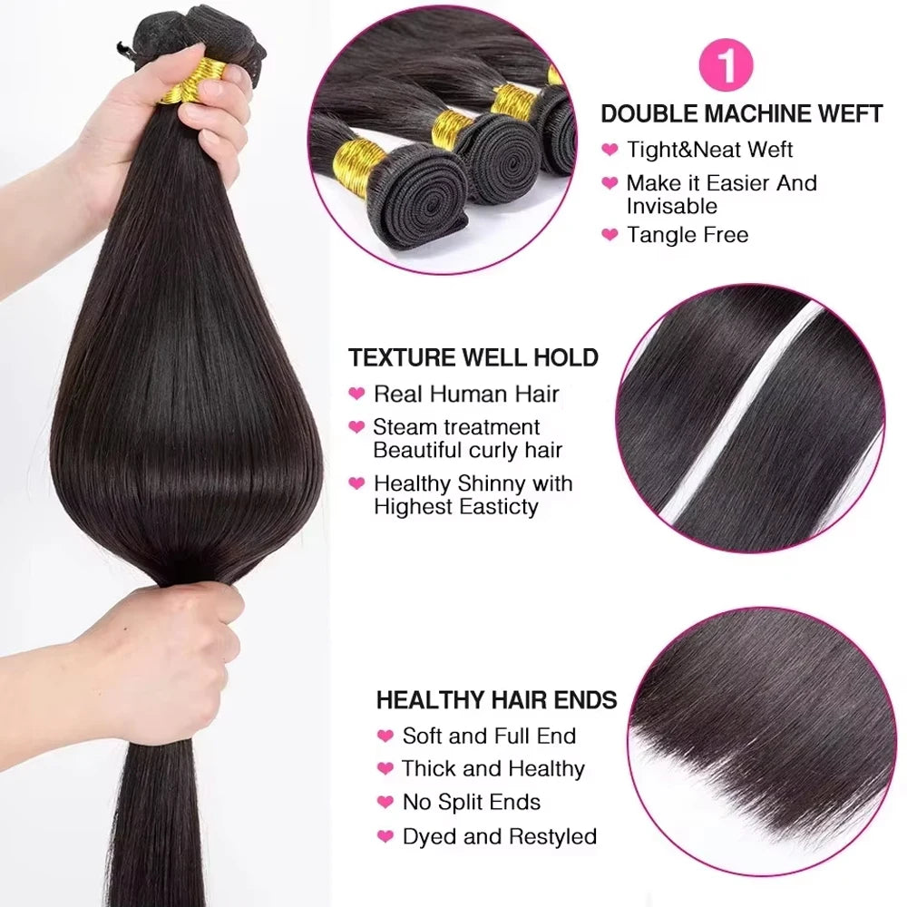 Peruvian Raw Human Hair Bundles 30 Inch Straight 3 4 Bundles Virgin Remy Hair Weft Extensions Women Sew In quickly Weave Bundles